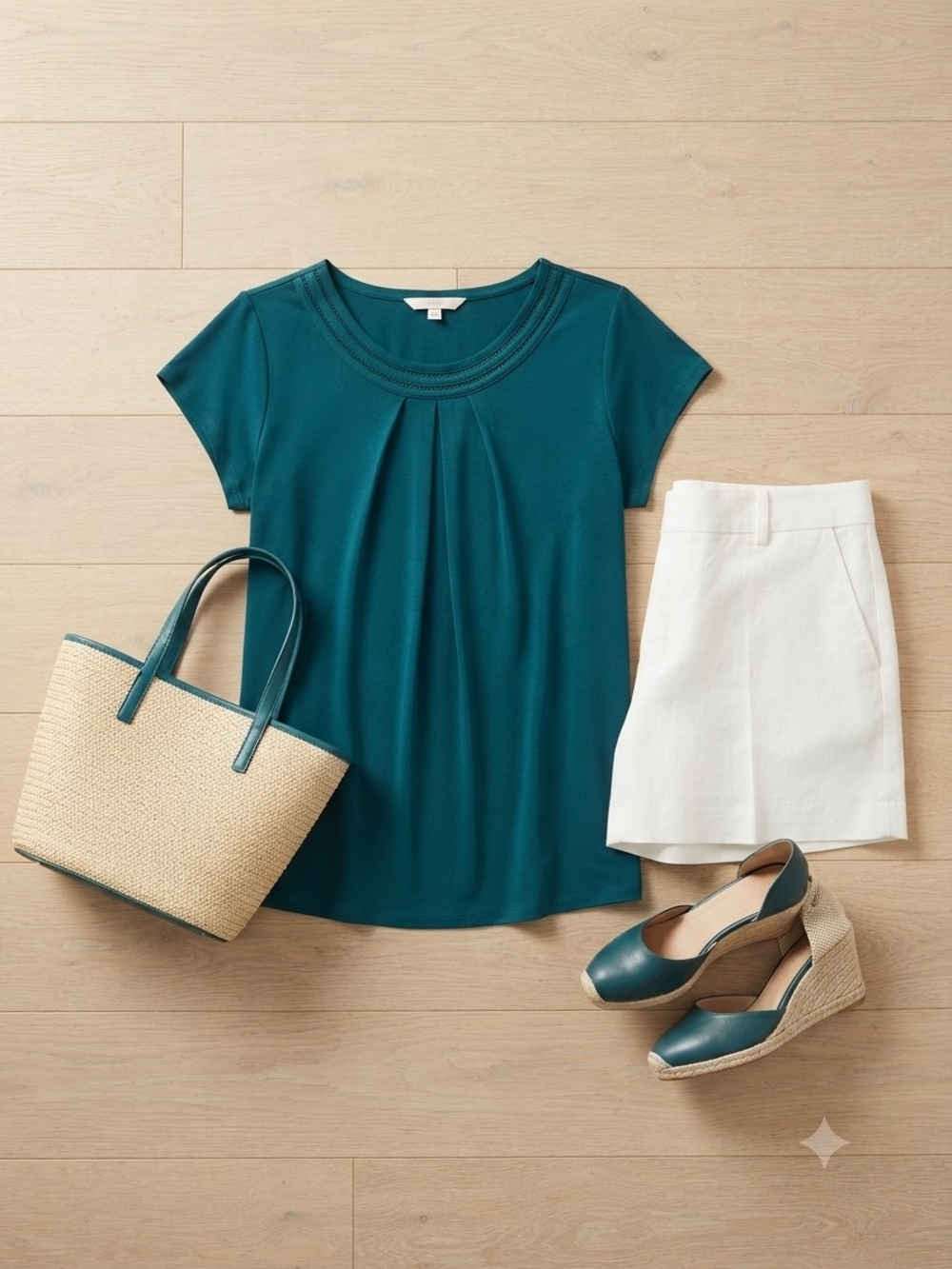 Suzy Shier Teal Short-Sleeve Pleated Front Top